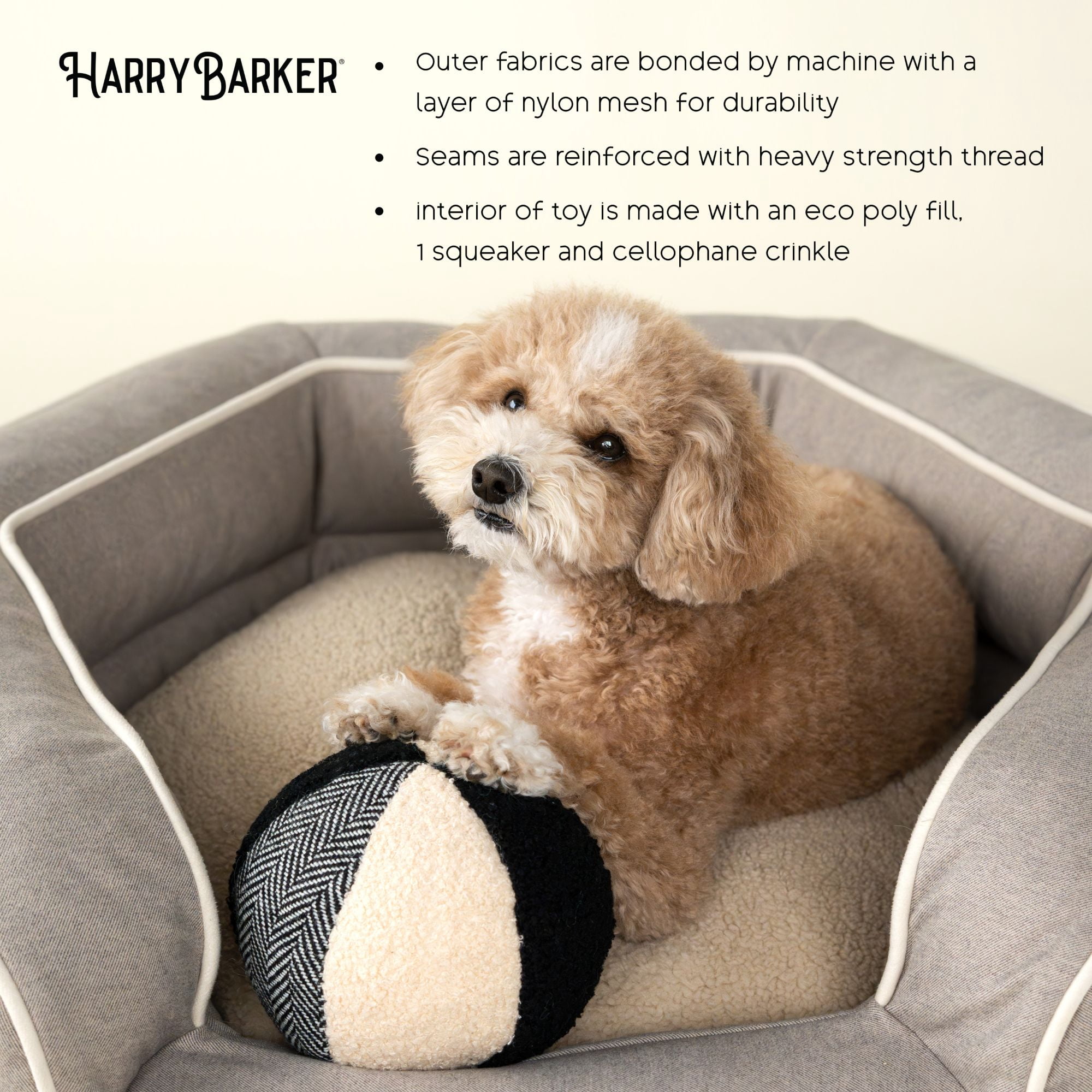 Harry Barker Durable Plush Dog Toys, Mixed Media Durable Ball