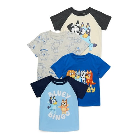 Bluey Toddler Boys Graphic Print Raglan Tees, 4-Pack, Sizes 2T-5T