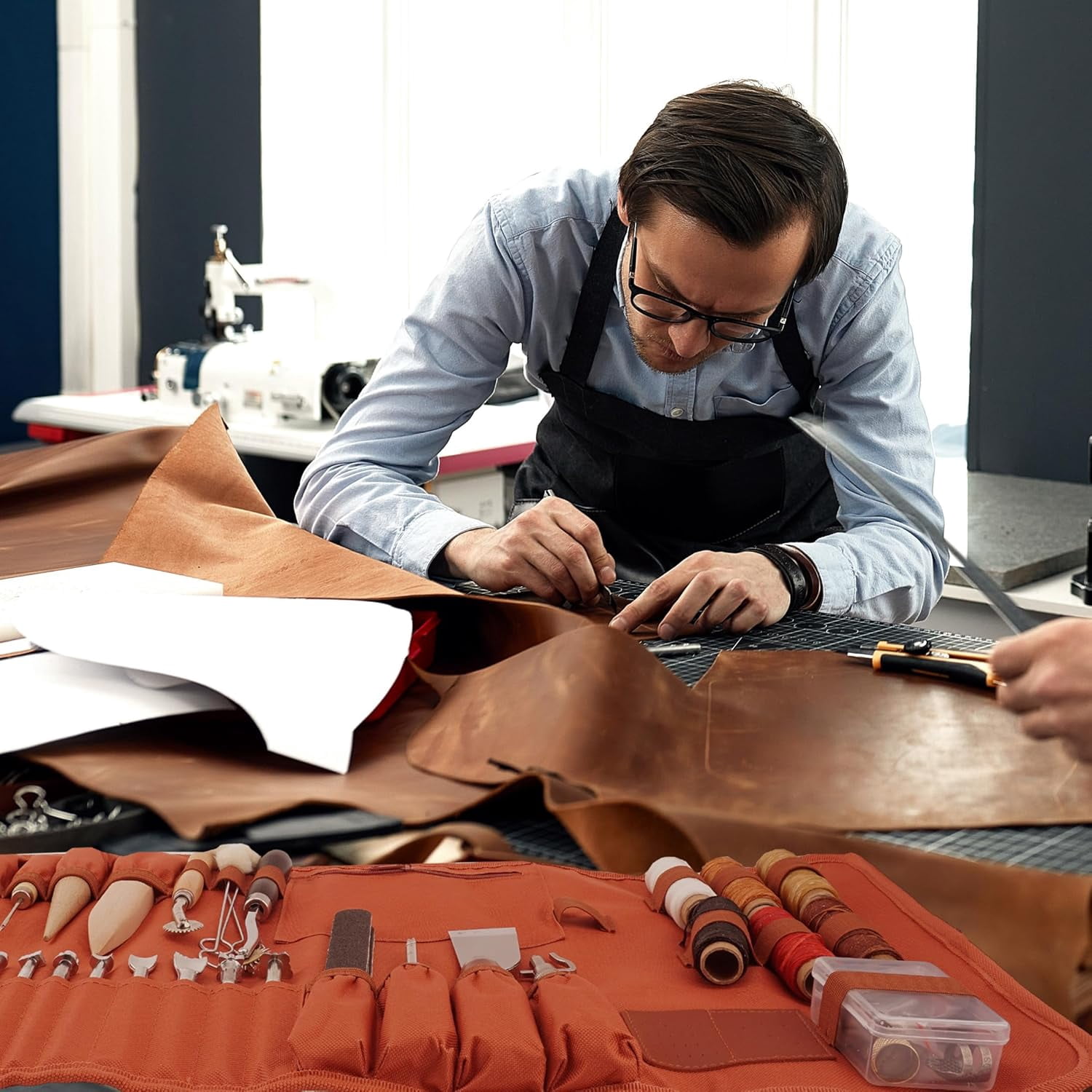 Leather Working Tools Kit with Custom Storage Bag Leather Stamping Tools Leathering Craft Making for Cutting Punching Sewing Carving Stamping