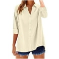thumbnail image 5 of Heisall Womens Tops Solid Color Lapel Collar Button-Up 3/4 Sleeve V-Neck Fashion Blouses, 5 of 8