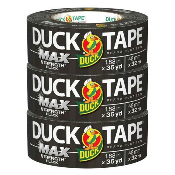 Duck Brand Max Strength Duct Tape, Black, 3 Rolls, 1.88 Inch x 35 Yards Each, 240867