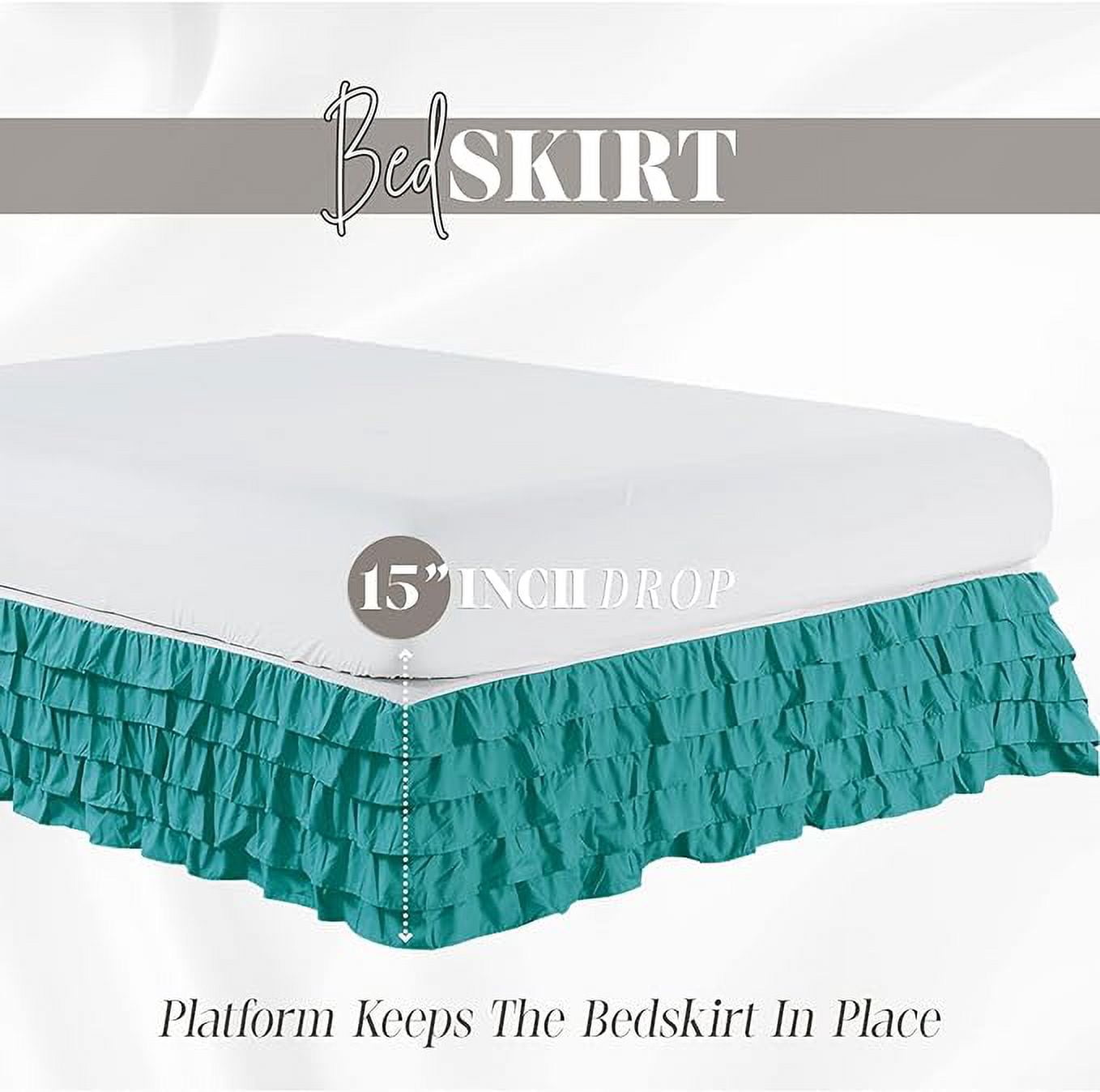 Elegant Comfort Leila Collection Multi-Ruffle Bed Skirt - 1500 Thread Count, Easy Fit Dust Ruffle, 15-Inch Drop, Wrinkle and Stain Resistant, Full, Seafoam Teal