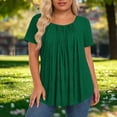 thumbnail image 6 of ClodeEU Women's Round Neck Short Sleeve Pleated Flowy Tunic Top,Casual Loose Curved Hem Blouse Army Green,Women's Plus L, 6 of 6