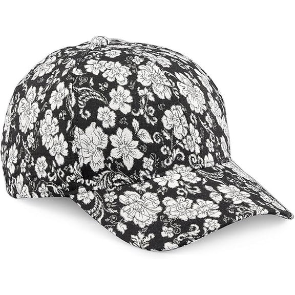 SAGEFINDS Black and White Floral Metallic Baseball Cap, Blossom Flower Print Hat, Trendy Sports Ball Cap for Women