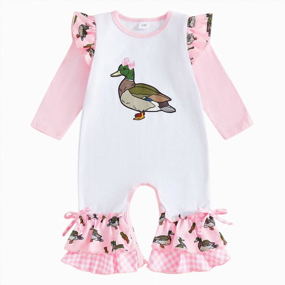 Xyant Baby Girl Fall Winter Clothes Newborn Silly Goose Romper Long Sleeve Round Neck Jumpsuit Cute One Piece Outfit (Pink,3-6 Months)