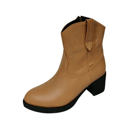 

Boots for Women New Large Size Thick Heel Mid-heel Embroidery Side Zipper Short Boots Women s Boots