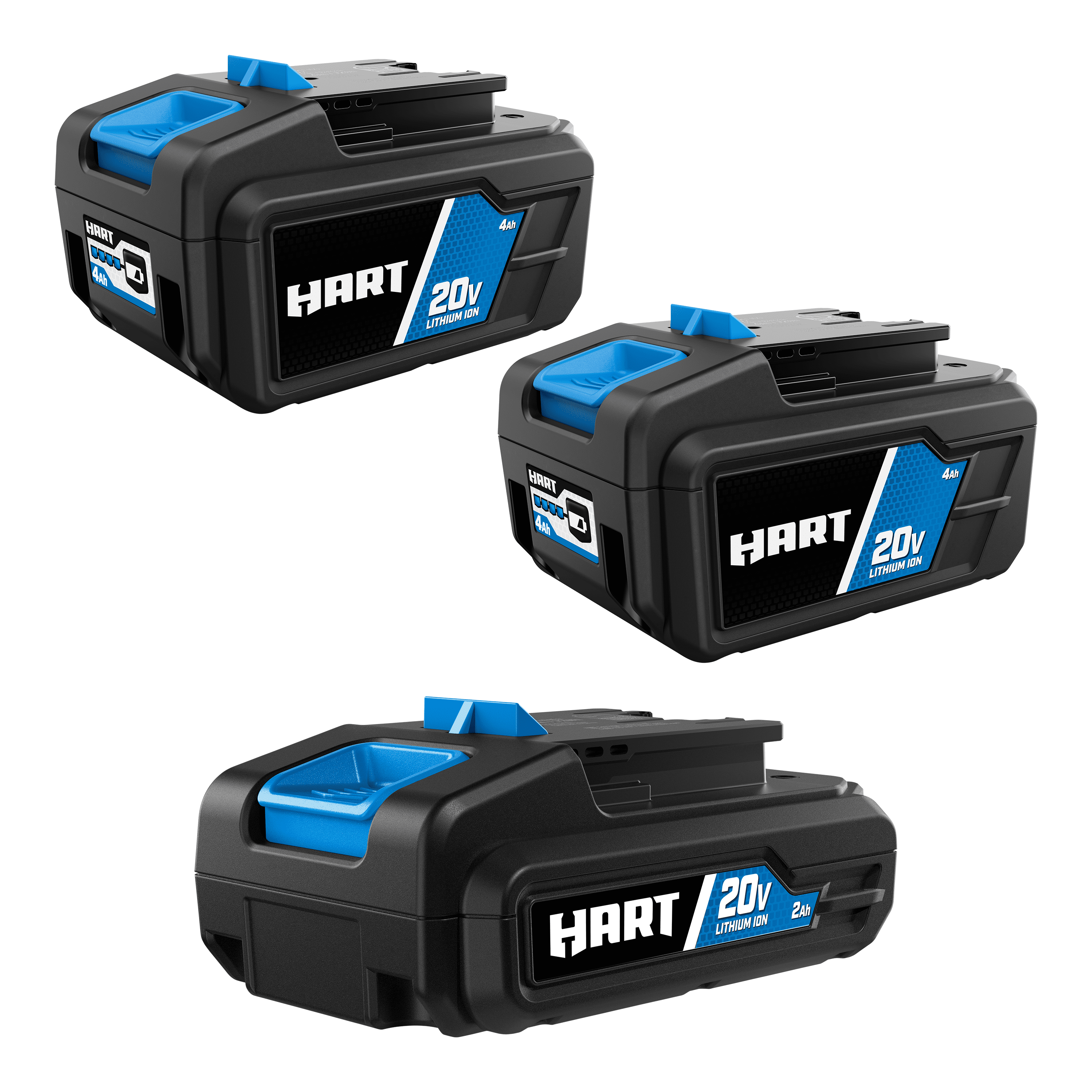 HART 3Pack 20Volt Batteries, (2) 20Volt 4ah Batteries and (1) 20