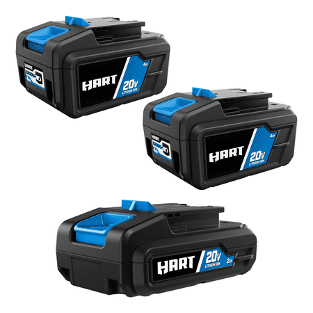 HART 3-Pack 20-Volt Batteries, (2) 20-Volt 4ah Batteries and (1) 20-Volt 2ah Batter