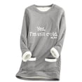 thumbnail image 3 of Feancey Fleece Lined Sweatshirt for Women Crewneck Long Sleeve Thermal Tunic Tops Casual Letter Print Pullover Sweatshirts Fuzzy Warm Loungewear Top Gray S, 3 of 4