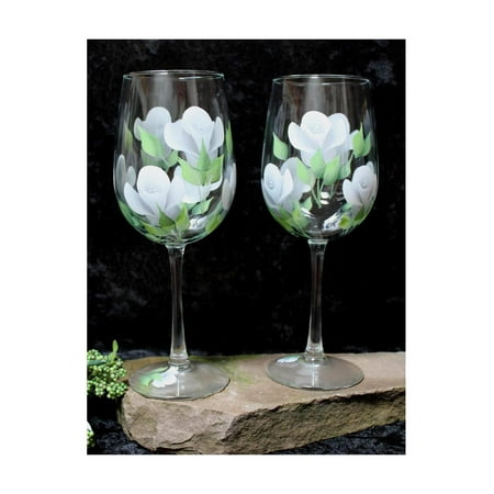 

Hand Painted Wine Glasses - Silver Gray and White Roses (Set of 2)