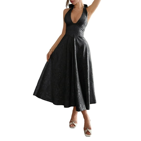 Prom Dress for Women Embroidery Satin Evening Party Gown A Line Corset Cocktail Dress Black M