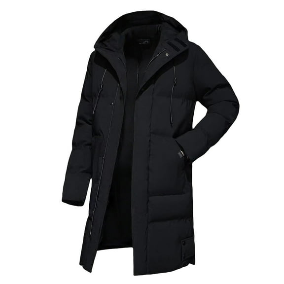 Breezora Long Quilted Puffer Jacket Women Hooded Winter Warm Coat Zippered Cotton Outerwear Comfortable Durable L Size Black
