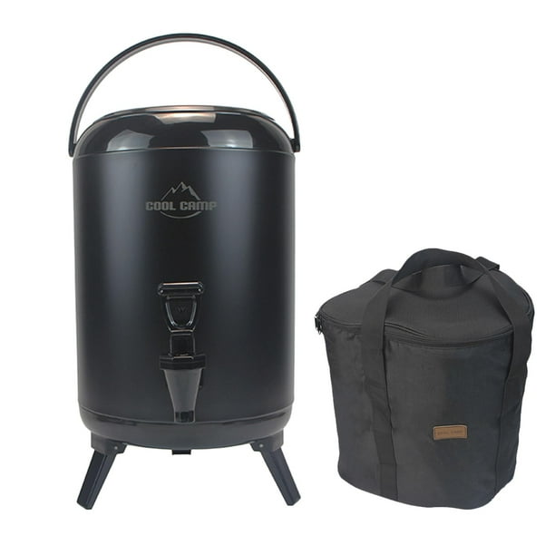 de aislamiento de acampada portátil de material acero inoxidable, equipo de camping de doble capa, de gran capacidad con bolsa de mano, jarra para - Negro 8L