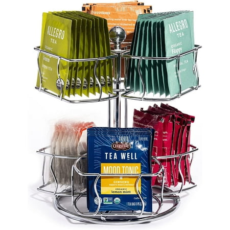 Sorbus Tea Bag Spinning Carousel - Tea Caddy Organizer for Countertop - Matcha Station Accessories - 2 Tier Lazy Susan for Pantry - Holds Up to 60 Large Tea Bags
