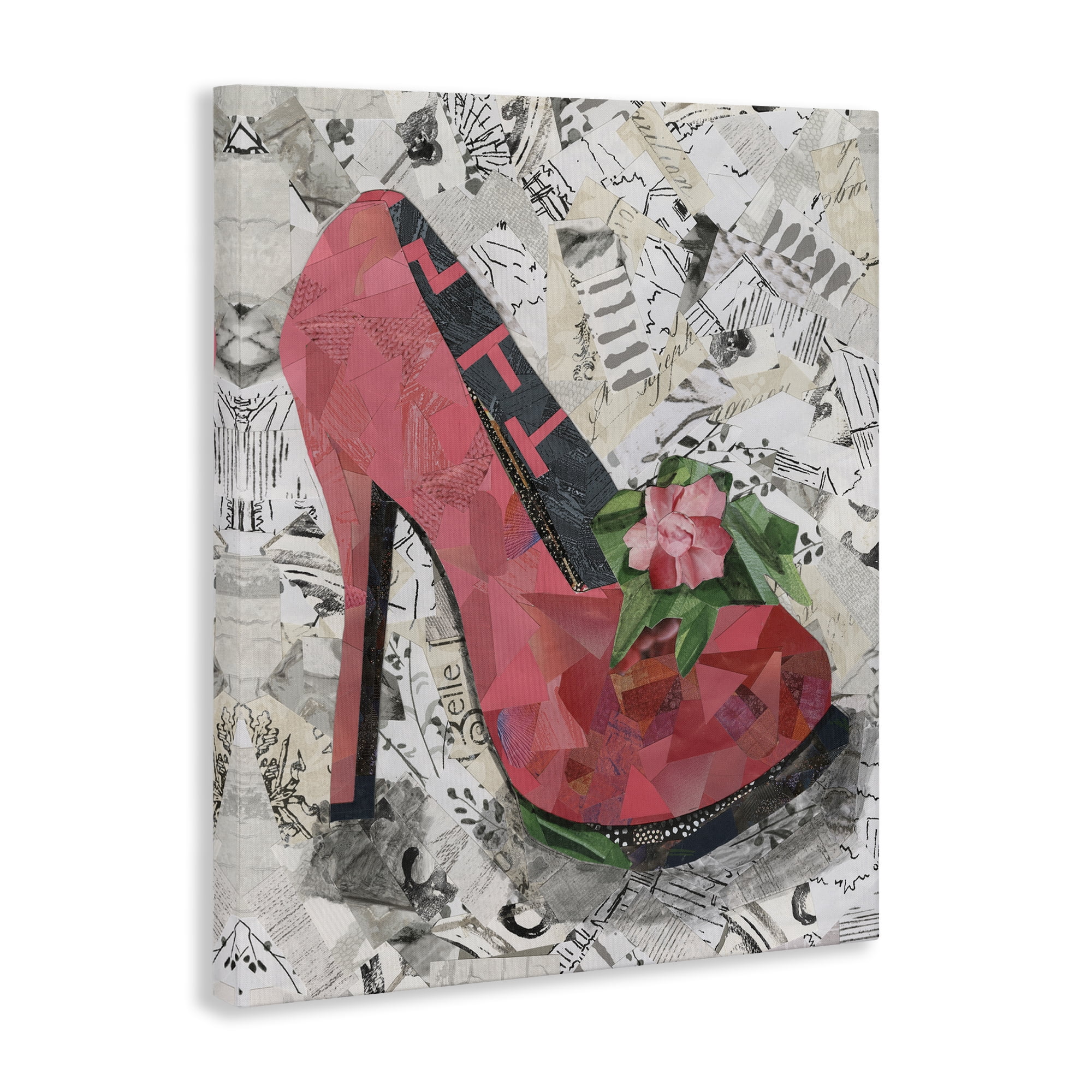Stupell Industries Collaged Pink Heel Fashion Painting Wrapped Canvas Art Print Wall Art, 16 x 20