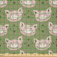 thumbnail image 2 of Ambesonne Oink Fabric by the Yard Microfiber, Pig Faces Smiling Funny Art, 5 Yards, Pale Olive Green Rose, 2 of 2