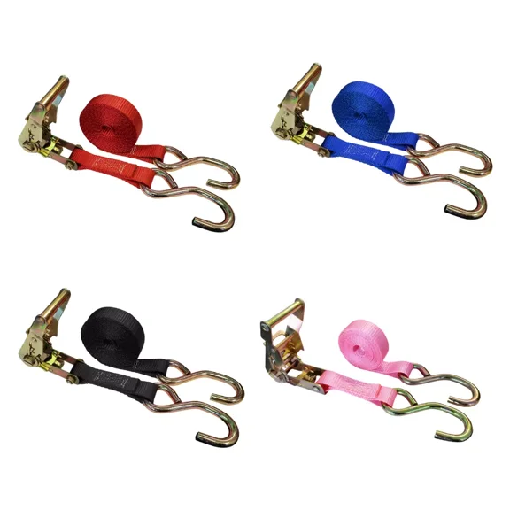 8 Pack 1" x 9' USA Heavy Duty Utility 1" Ratchet Tie Down Strap w/ S Hook for Boat Motorcycle,Blue