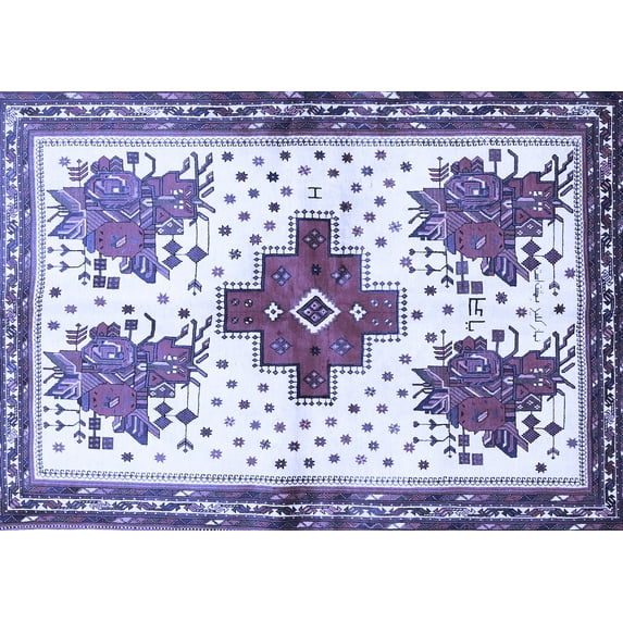 Ahgly Company Machine Washable Indoor Rectangle Persian Blue Traditional Area Rugs, 5' x 7'
