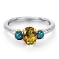 thumbnail image 3 of Gem Stone King 925 Silver and 10K Yellow Gold Mango Mystic Topaz and Blue Diamond Engagement Ring for Women | 1.50 Cttw | Oval 7X5MM | Gemstone November Birthstone | Size 9, 3 of 6