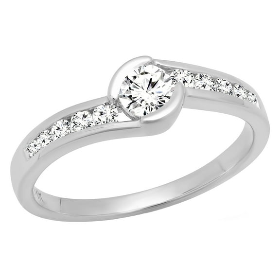 0.45 Carat (ctw) 14K Gold Round White Diamond Ladies Twisted Bridal Engagement Promise Ring 1/2 CT