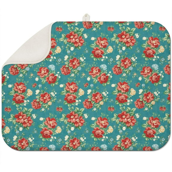 Microfibre Drying Mat for Kitchen Pioneer Dish Drying Drainer Mat Absorbent Colorful Floral Drying Mat Washing Up for Glass, Plate & Cup 18inch X 24inch