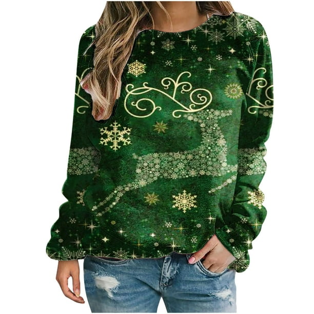 Pisexur Christmas Sweatshirt for Women Snowflake Graphics Casual Long ...