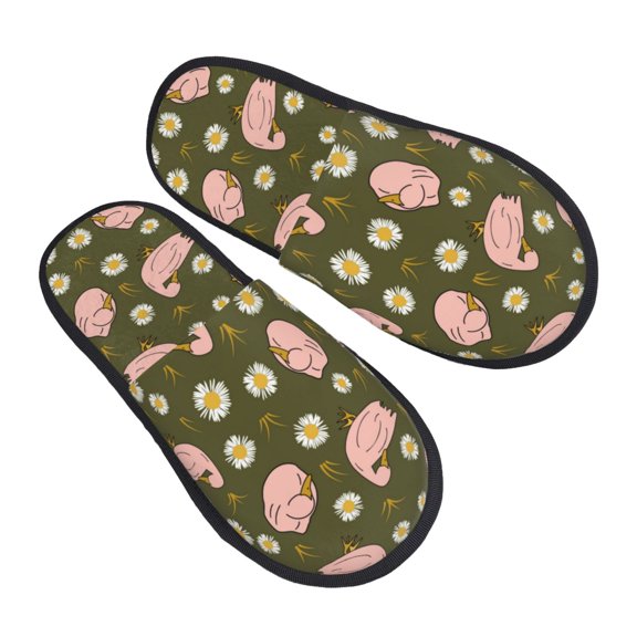 House Slippers for Women Men - Cartoon Pink Cute Duck Daisy Lightweight House Shoes Fuzzy Slippers, Soft Slip-On Cozy House Slippers for Woman Indoor Outdoor