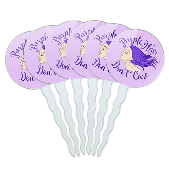 Purple Hair Don't Care Cupcake Picks Toppers Decoration Set of 6