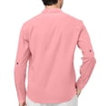 thumbnail image 4 of Men's Henley Shirts Stylish Casual Long Sleeve Button Down Tshirts Fall Comfy Lightweight Solid Color Classic Fit T Shirt Hot Pink M, 4 of 4