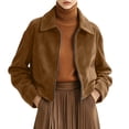 thumbnail image 3 of WAGUTH Vintage Faux Suede Cropped Jackets for Women Long Sleeve Lapel Zip Up Casual Short Jacket Elegant Fall Street Outerwear, 3 of 8
