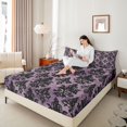 thumbnail image 3 of jejeloiu Dramatic Damask Queen Sheets,Gothic Print Queen Sheet Sets For Adults,Purple Black,4-Piece,1 Flat Sheet, 1 Fitted Sheet and 2 Pillowcases, 3 of 6