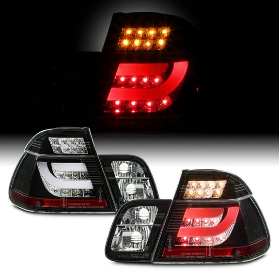 AKKON - For 99-01 BMW E46 3-Series 4 Doors Sedan Black Light Tube Design LED Tail Lights Brake Lamps Pair