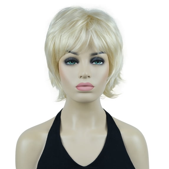 Short Layered Shaggy Wavy Full Synthetic Natural looking Heat Resistant Wig for Women, 613 Blonde