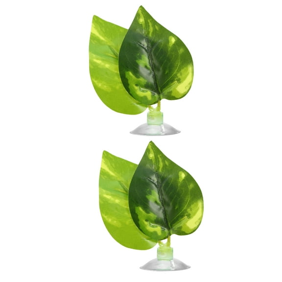 Unique Bargains 2pcs Betta Fish Leaf Pad Hammock Resting Hide Plants Decoration Green 2.95"x2.13" with Suction Cup