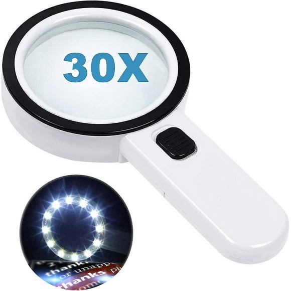 2024 Reading Magnifier With 12 Led Lights, 30 X Dual Glass Lens For Elderly Reading, Coins, Stamps, Maps, Inspection, Macular Degeneration