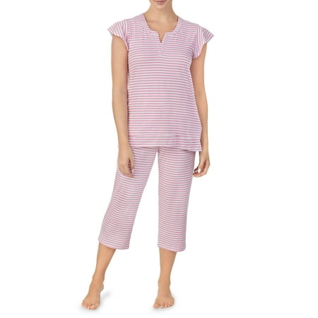 

Ellen Tracy Short Sleeve Notch Neck Striped Pajamas (Women s or Women s Plus) 2 Piece Set