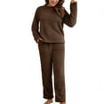 thumbnail image 4 of Previn Women's Fuzzy Sherpa Fleece Pajama Set Lounge Set Cozy Plush Long Sleeve Long Pants 2 Piece Loungewear Matching Outfit Warm Loose Fit Comfy Cute Casual Sleepwear Coffee Medium, 4 of 5