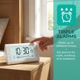 thumbnail image 5 of REGALWOVEN Digital Alarm Clock Large LED Display, Three Alarms, Batteries Powered for Bedroom/Dorm White 4.9"L x 3.0"W x 2.6"H, 5 of 6