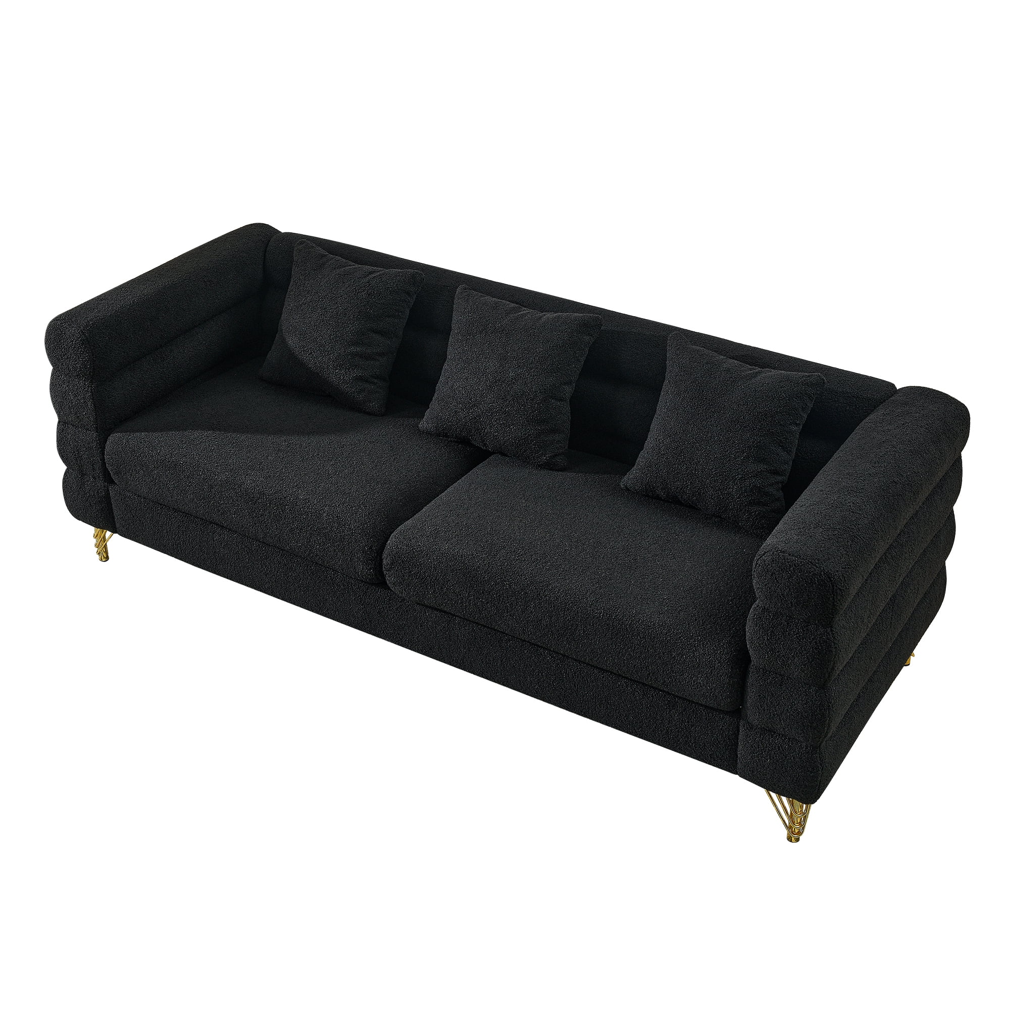 Kadyn 81" Loveseat 3 Seater Sectional Sofa, Fabric Sofa with 3 Pillows, Upholstered Sofa Couch for Living Room, Black