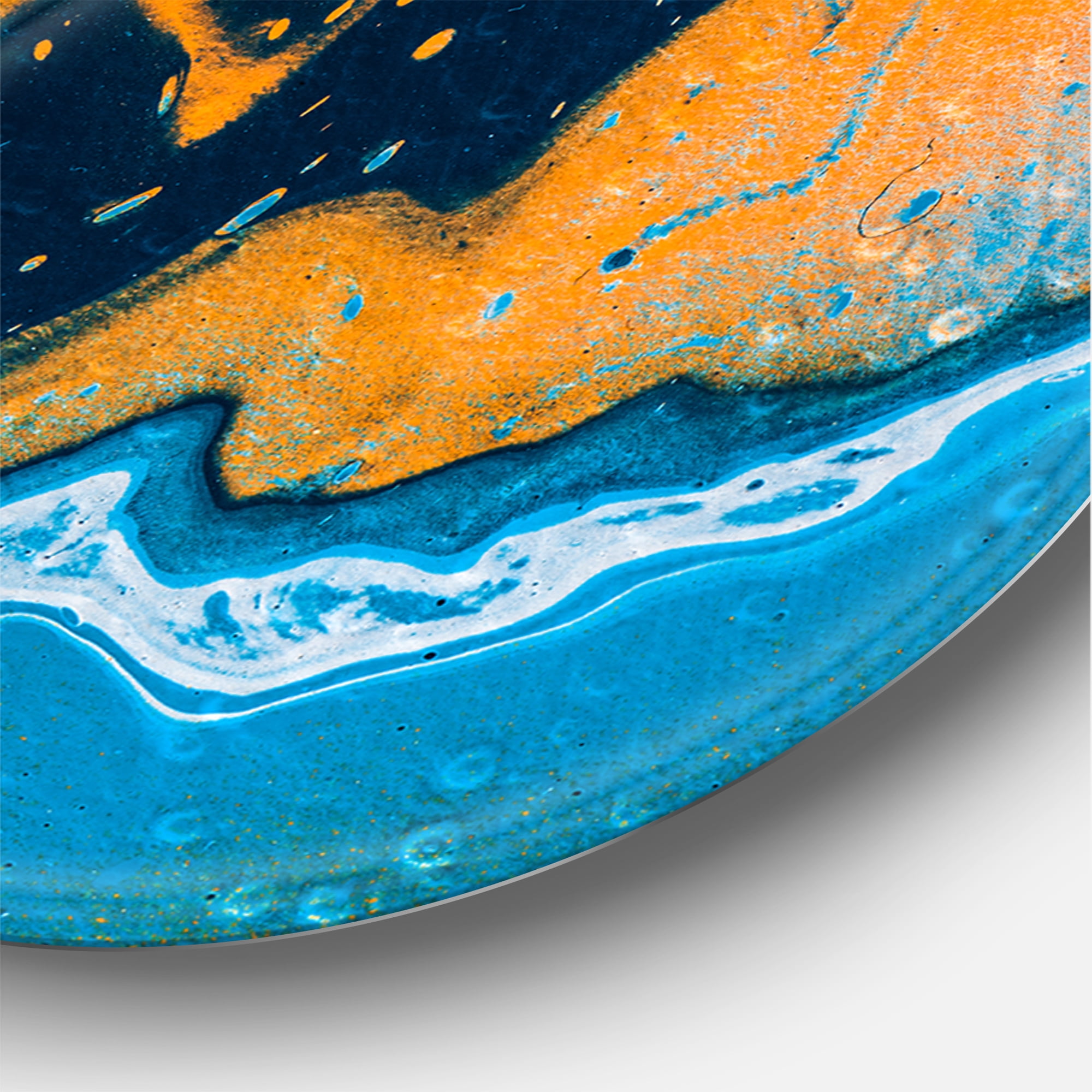 Designart 'Abstract Marble Composition In Orange and Blue IV' Modern Circle Metal Wall Art 23x23 - Disc of 23