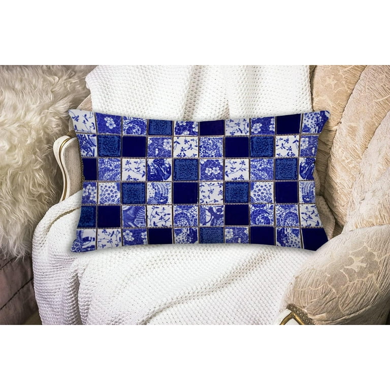 Royal Blue Boho Home Decor Lumbar Pillow Cases 12x20 Inch Moroccan Tile Spanish Traditional Floral Outdoor Pillows Decor Throw Pillowcase Geometric Cushion Cover for Sofa Couch Walmart