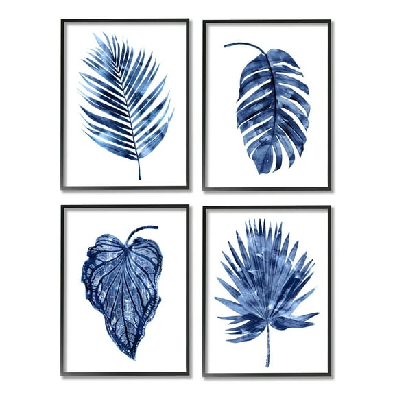 Stupell Industries Varied Blue Leaves Simple Botanical Plant Shapes Graphic Art Black Framed Art Print Wall Art, Set of 4, Design by Melonie Miller