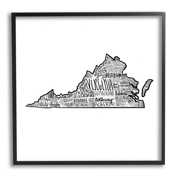 Stupell Industries Virginia Typography Cities Graphic Art Black Framed Art Print Wall Art, Design by The Saturday Evening Post