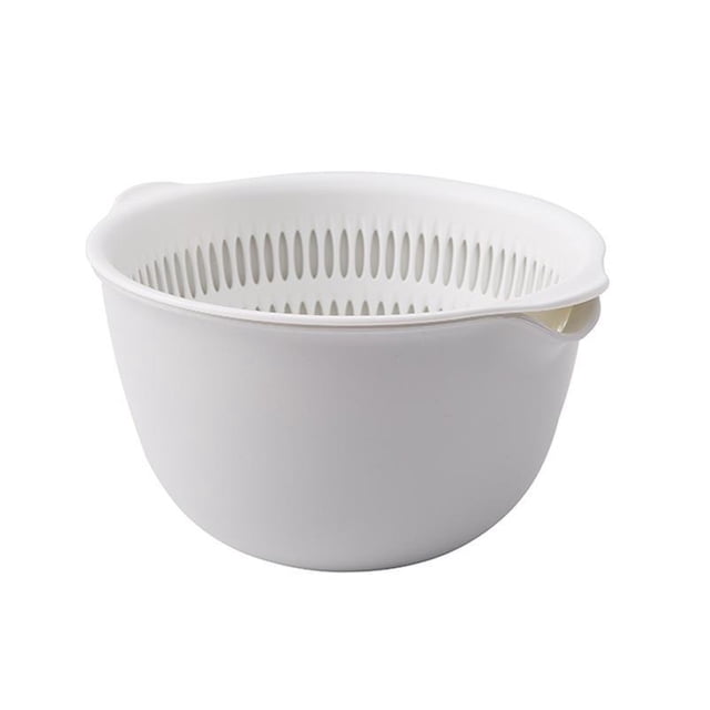 (Paquete de 2) - Colador de plástico 2 en 1 apto para alimentos y cuenco escurridor de pasta, 2 pares - Colador de frutas y verduras de doble pared grande de 1,7 L y pequeño de 1,1 L, gris claro