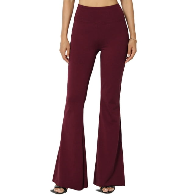 TheMoogan Women's Solid Plain High Rise Flared Comfy Trouser Stretch Cotton Yoga Pants