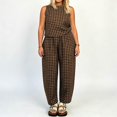 thumbnail image 5 of Clossjun Womens Sets 2 Piece Summer Plaid Sleeveless Tops Wide Leg Pants Matching Lounge Outfis Beach Vacation Suits, 5 of 5