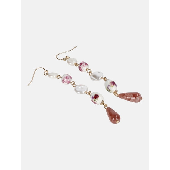 No Boundaries Gold-Tone Ceramic Fish Hook Earrings, 1-Pair, Women’s