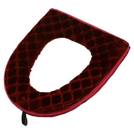Zipper Toilet Seat Cover Cloth Flannel Bathroom Seat Warmer Wine Soft Thicker Warm Toilet Seat Cover Plush Flannel Washable Fit Most Standard Toilet Lids Easy Install Zipper