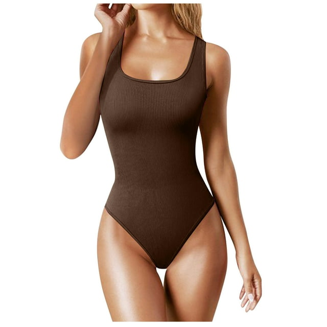 Bodysuit for Women Square Neck Sleeveless Ribbed Racerback Tank Tops Slimming Jumpsuits Rompers Clubwear for Going Out