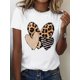 thumbnail image 1 of Women's Fashion Casual Sports T-Shirt with Trendy Leopard and Striped Heart Print, Crew Neck Knit Polyester Blend Tee with Medium Stretch for All Seasons, 1 of 6